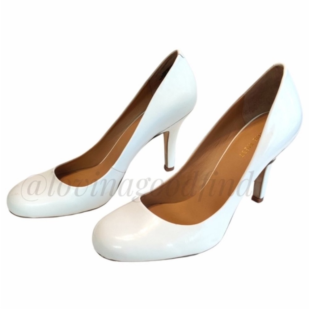 Nine West Ambitious Vegan Leather White Pumps sz 8.5 EUC